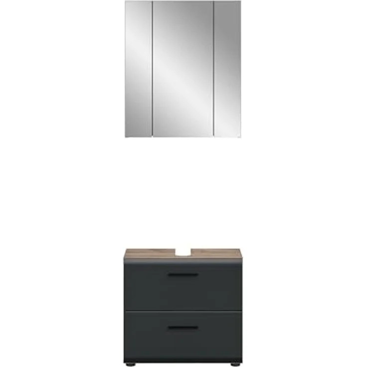 Badezimmer-Set >Ice< in Nox Oak / Schwarz - 60x185x30cm (BxHxT) – Bild 4