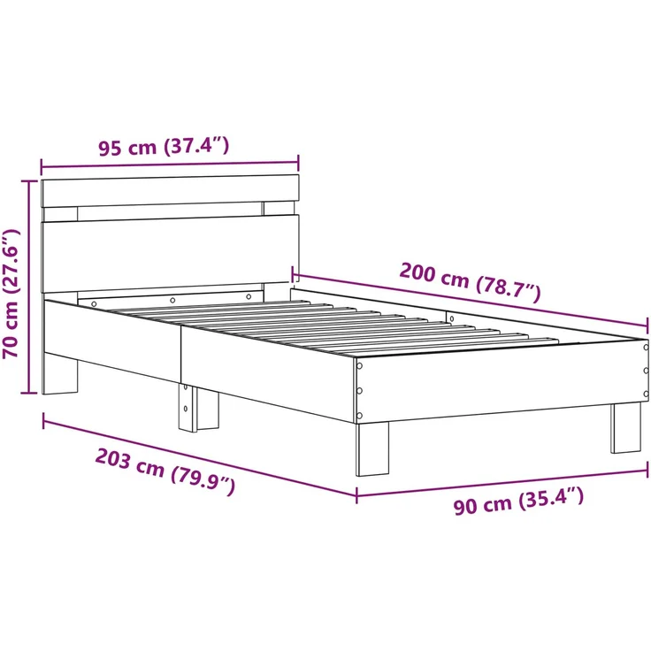 vidaXL Bettrahmen Schwarz Eichen-Optik 90 x 200 cm Holzwerkstoff 863797 – Bild 8