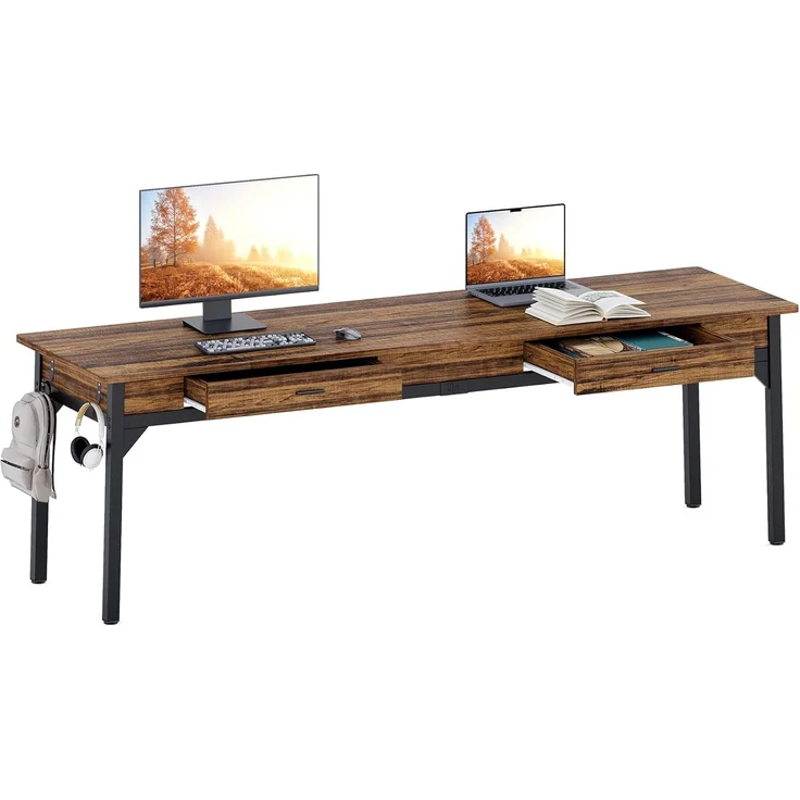 LITTLE TREE Schreibtisch Computertisch 200 cm, großer Schreibtisch aus Industriell Holz und Metall als Bürotisch Arbeitstisch für 2 Personen, ideal für Homeoffice oder Wohnzimmer, Rustikales Braun – Bild 8