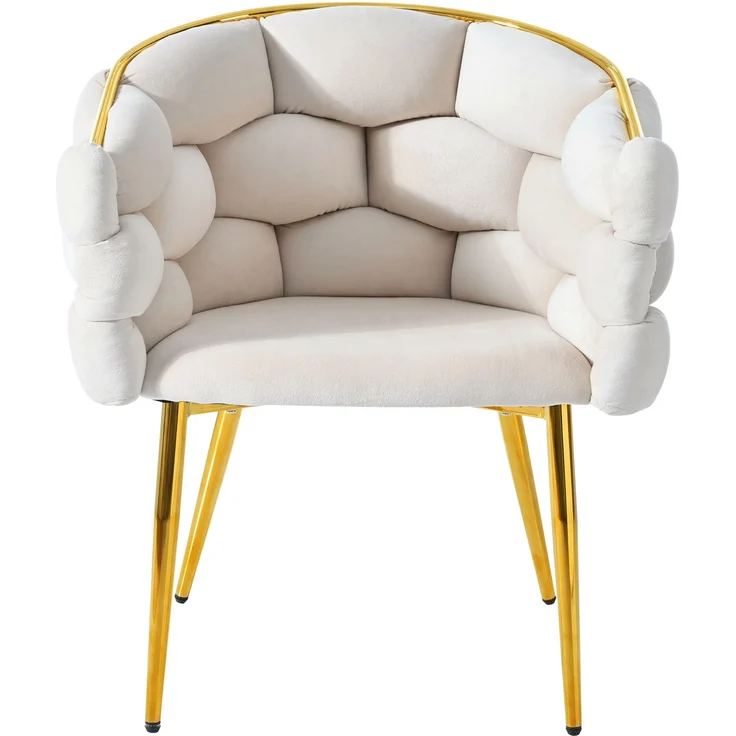 Samtstuhl Beige mit Gold-Rückengestell, gepolsterte Rückenlehne, verstellbare Vorderbeinstützen – Bild 3