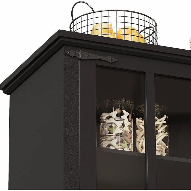 Küchenschrank(105×38.4×180cm), Hochschrank Küchenbuffet, Vitrinenschrank, Buffetschrank mit Verstellbaren Ablagen, Sideboard mit LED-Beleuchtung,Variable Lichtfarben, schwarz--Schwarz--105x38.4x180cm--YOUDENOVA – Bild 5