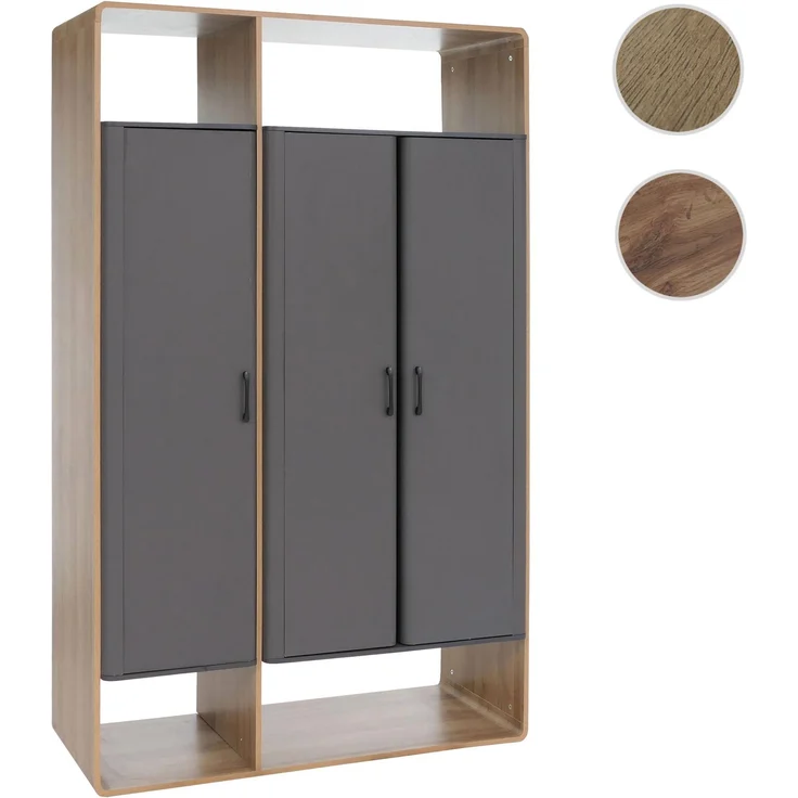 Schrank HWC-P43, Garderobenschrank Kleiderschrank Highboard 3 Türen MDF 200x120x55cm ~ Rivera-Eiche-Optik, dunkelgrau – Bild 10