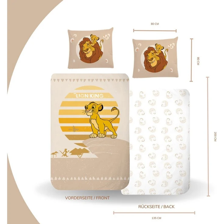 MTOnlinehandel Kinderbettwäsche König der Löwen Biber/ Flanell in 135x200 + 80x80 cm, Disney, 100% Baumwolle, 2 teilig, Winterbettwäsche, kuschelig und weich, Simba und Mufasa – Bild 2