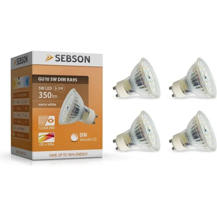 SEBSON LED-Leuchtmittel GU10 LED Lampe 5W dimmbar 350lm 3000K 230V Leuchtmittel - 4er Pack, GU10, 4 St, Warmweiß, Einbaustrahler 230V, Dimmbar