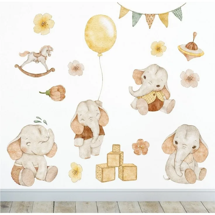 Sunnywall Wandtattoo Ballon Baby Elefant Wandsticker Wandtattoo (3 St), konturgeschnitten