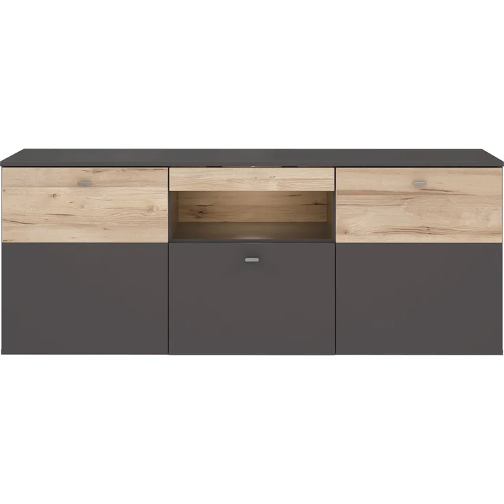 Lowboard COMO Optik: Grau / Planked Eiche mit Beleuchtung von Forte