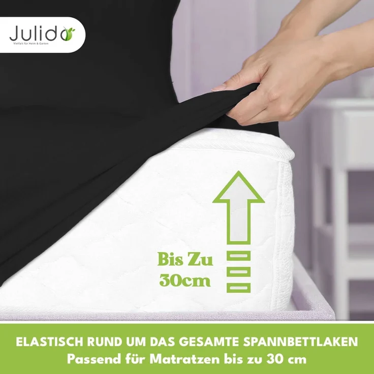 Jersey Spannbettlaken 180-200x200cm 100% Baumwolle Schwarz – Bild 2