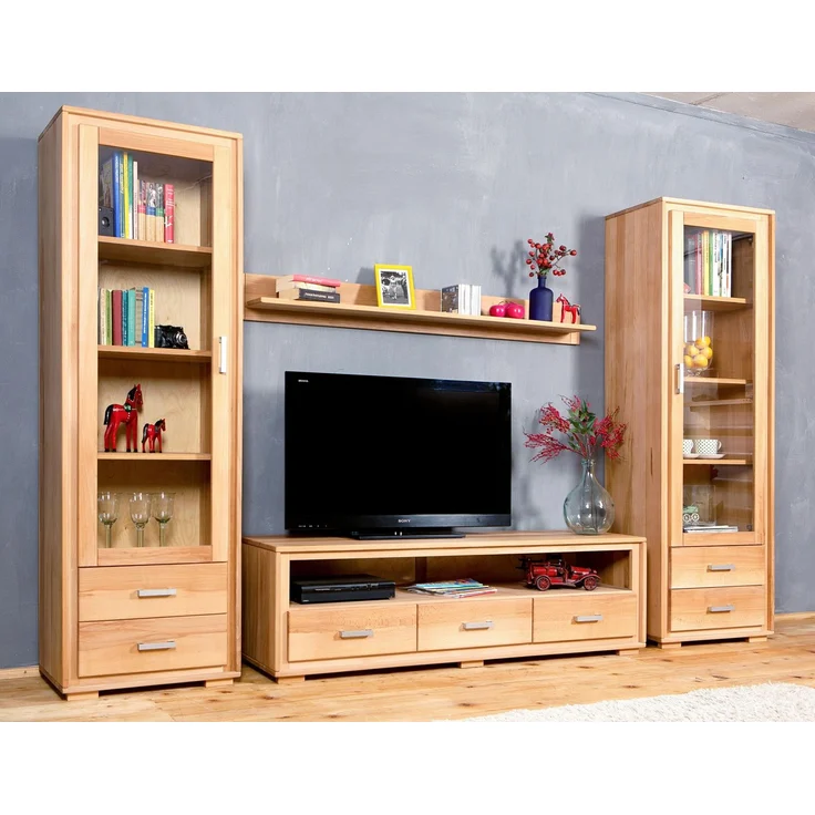 Woodline Vitrine 1-türig rechts Kernbuche Massivholz geölt, Genf Natur, Auszug ohne Softclose 61x40x193 cm – Bild 4