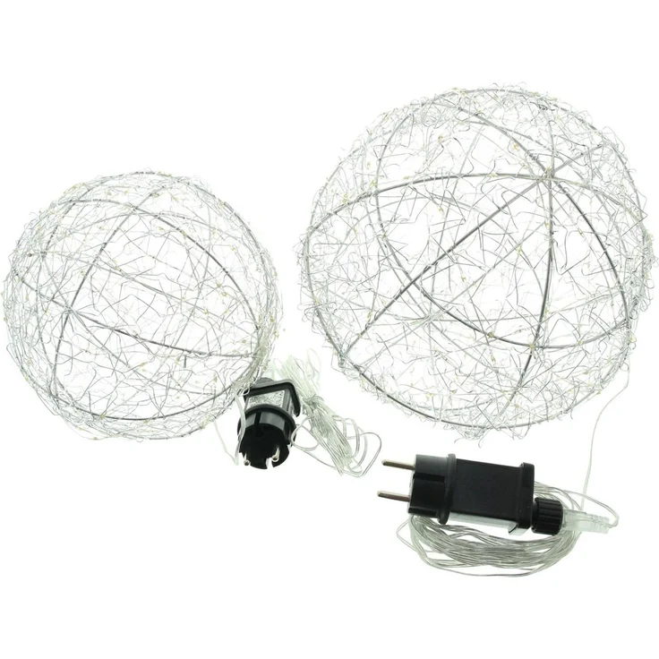 Dekoleidenschaft LED Kugelleuchte "Glow" Kugel aus Metall silber, 200 / 300 LED, 2er Set Leuchtkugel, Timer, LED fest integriert, Dekokugel mit Timer, Ø 20 & 25 cm, Outdoor Weihnachtsdeko, Gartendeko – Bild 2
