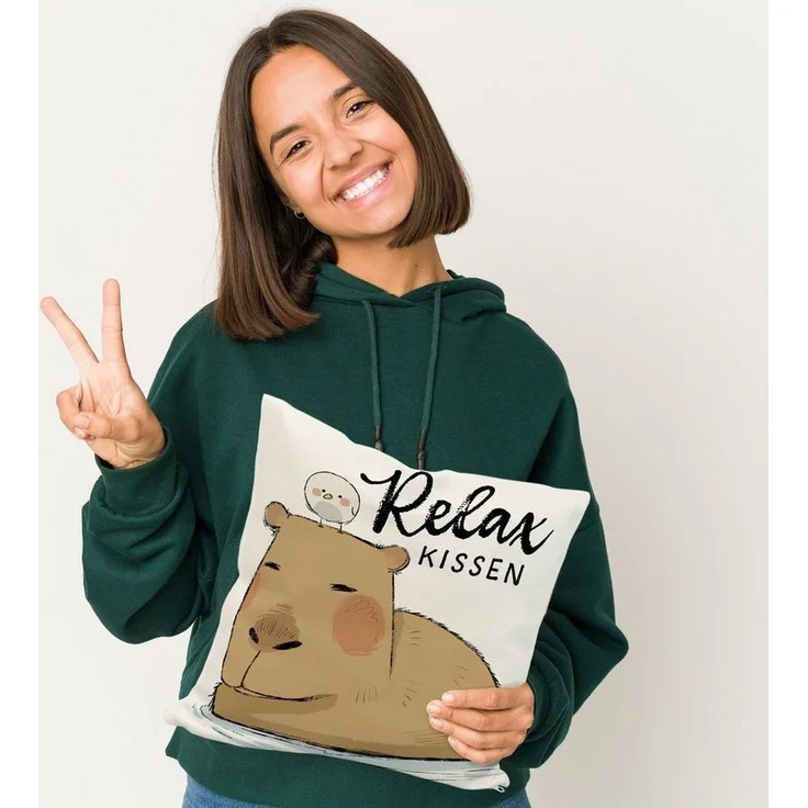 speecheese Dekokissen Capybara Kissen mit Spruch Relax Kissen – Bild 1