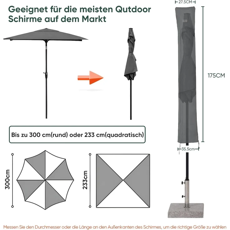 Sekey Schutzhülle für Ø 300 cm Sonnenschirm, Abdeckhauben für Sonnenschirm – Bild 2