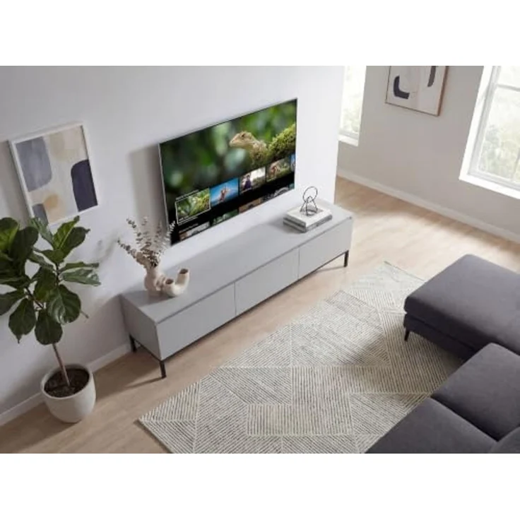 FINEBUY Lowboard FB117865 150cm TV Kommode Grau TV Schrank Fernsehtisch Fernsehschrank (Modernes TV-Board mit grifflosen Fronten), Drei geräumige Schubladen für reichlich Stauraum – Bild 6