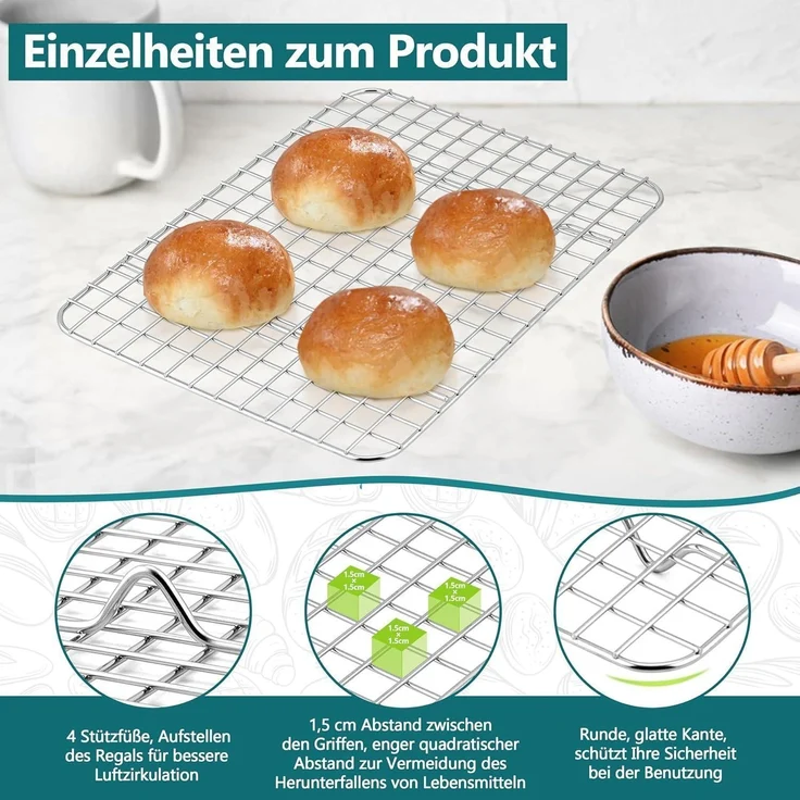 Homikit 2er Set Edelstahl Abkühlgitter Backgitter 24,8x18,9x1,8cm – Bild 3