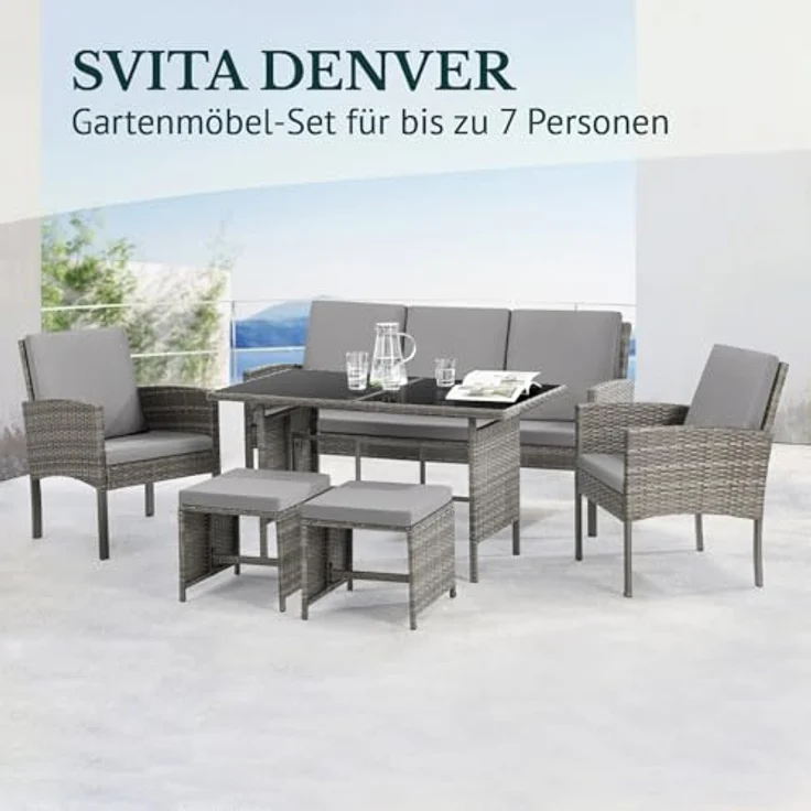 SVITA Gartenlounge-Set DENVER, (Gartenmöbel-Set), Essgruppe, Rattan, Inkl. Kissen – Bild 3