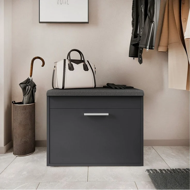 KOMTO Schuhregal Schuhbank mit Sitzfläche und Klappe – Bild 2