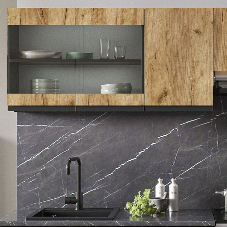 Küchenzeile R-Line Goldkraft Eiche/Anthrazit 240 cm J-Shape, ohne Arbeitsplatte mit LED-Leisten Vicco – Bild 6