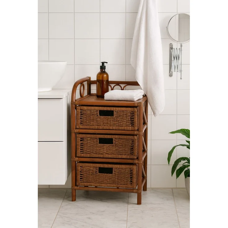 Rattanregal mit 3 Schubladen – Handgeflochtene Kommode im Naturlook dunkelbraun – Bild 5