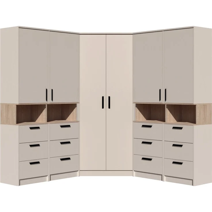 Marmex Möbel Grant Set-41C Mehrzweckschrank-Set, geräumiges Garderobenset mit Regalen und Kleiderstangen, Schlafzimmer-Set, laminierte Spanplatte, graubeige cashmere+cremona torro 195/195x195x40 cm – Bild 1