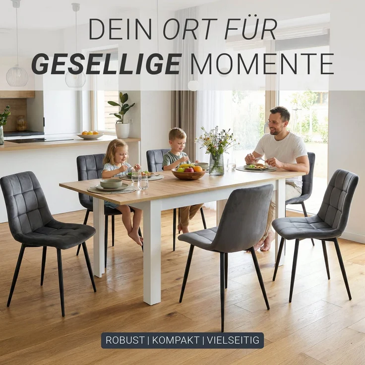 Esstisch ausziehbar 135x86 cm Wohnzimmertisch Weiß Holz Eiche Küchentisch Esszimmertisch Holztisch Tisch – Bild 6