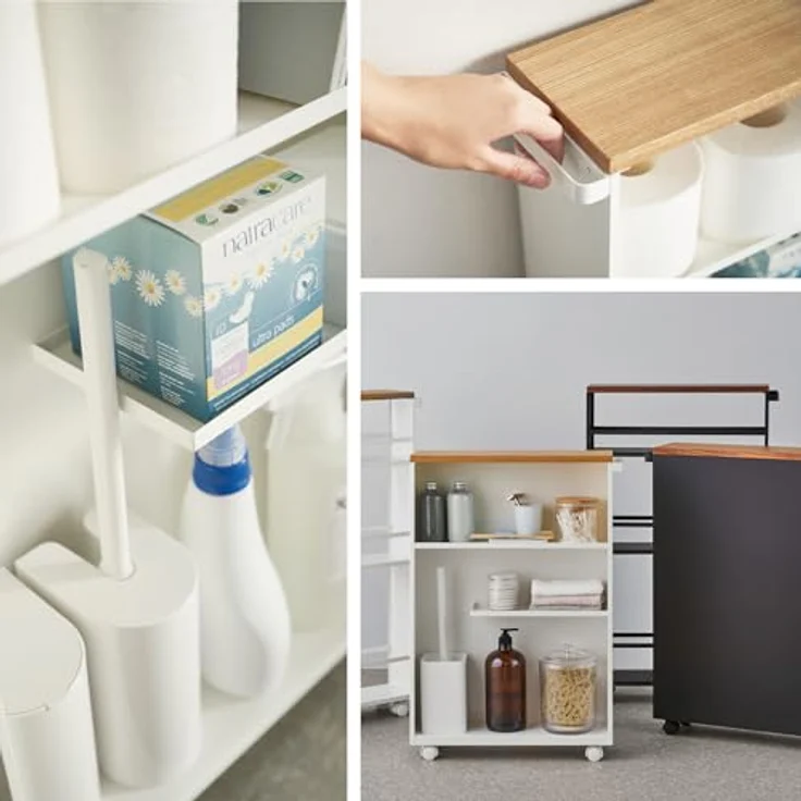 Yamazaki Badregal Tower schmal Toilettenpapier Aufbewahrung WC-Rollen Klopapier, Rollregal, Badwagen, Rollwagen, Regal auf Rollen mit Ablage – Bild 7