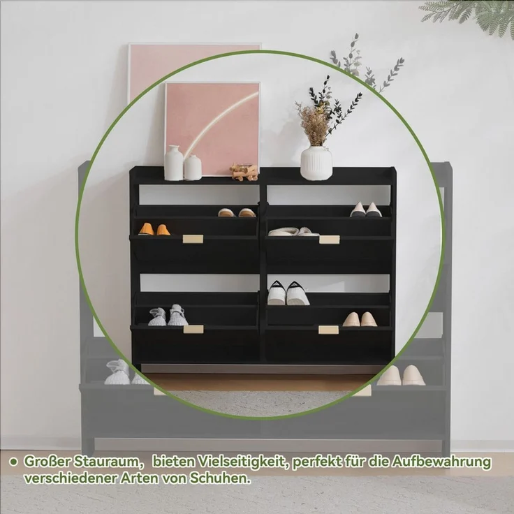 Merax Schuhschrank mit 4 Klappenfächern und Kippsicherung Schuhregal Schuhkipper Schuhkommode, B110/H90/T24cm – Bild 2