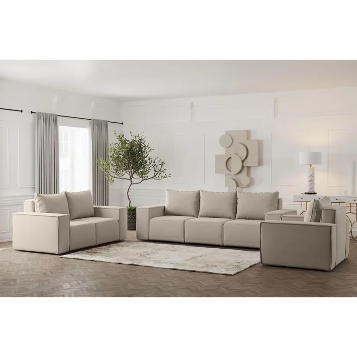 Sofaset Designersofa ESTELLE 3-2-1 in Stoff Opera Velvet Pearl
