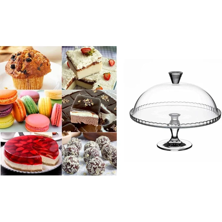 Kuchenteller mit Kuppelfuß, Gebäckserviceständer, breite Glasservierung, Dessert, Cupcake, Kekse mit Deckel, dekorative große Platte mit Stiel und Deckel – Bild 6
