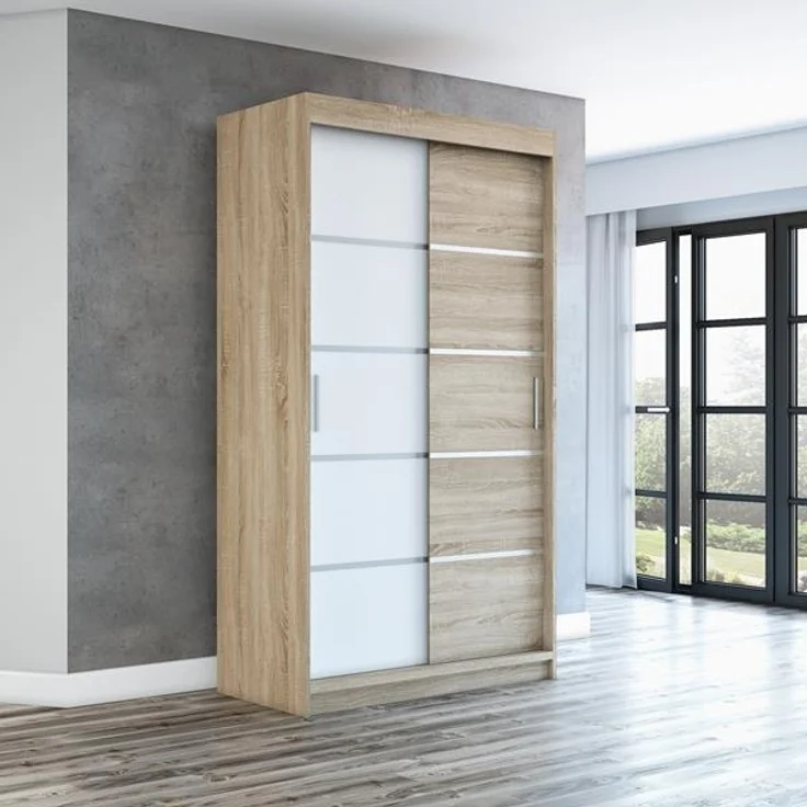 Schwebetürenschrank PARIS 2-türig Schrank 120 cm (mit Spiegel) Farbe: Sonoma , weiß – Bild 2