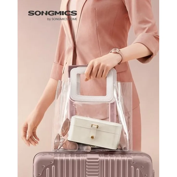 SONGMICS Schmuckkästchen Reise, Schmuckkasten klein, 2 Ebenen Schmuckaufbewahrung, tragbar, Schmuck-Reiseetui, für größere Accessoires, 11 x 16 x 8 cm, Geschenkidee, Weihnachten, wolkenweiß JBC166W01