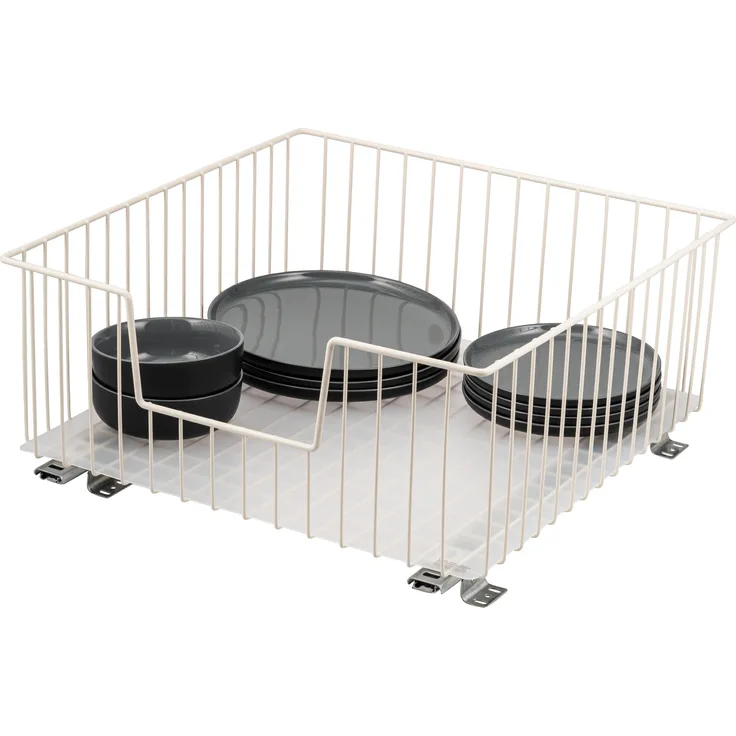 Schrank-Korbauszug für 50 cm Schrank mit Einlegeboden, aus Metall, cremeweiß