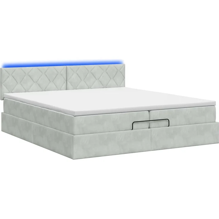 vidaXL Ottoman-Bett mit Matratze und LED Hellgrau 200 x 200 cm Samt 3457233 – Bild 9