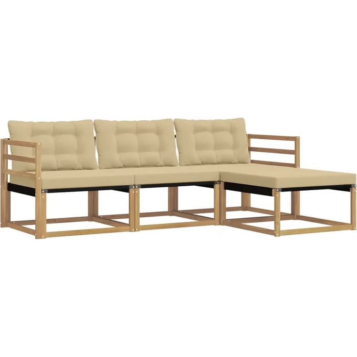 vidaXL Outdoor-Sofagarnitur 4 stk. 4-Sitzer Weiß und Beige 3388555 – Bild 2