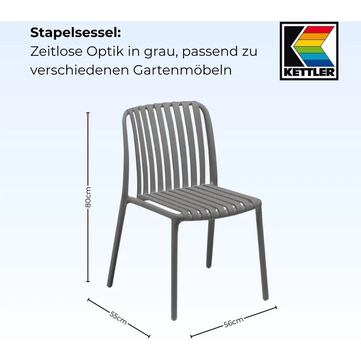 Kettler LAGO Stapelstuhl Grau wetterfest, Gartenstuhl stapelbar & ergonomisch – Bild 3
