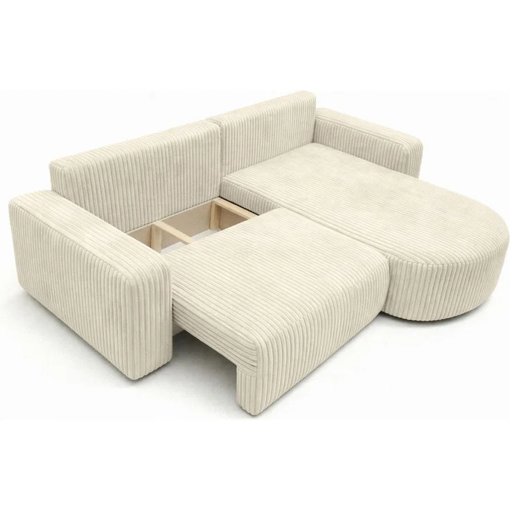 Kaiser Möbel Ecksofa mit Schlaffunktion für Wohnzimmer, Cordstoff Tilia, ROUND ONE, abgerundete Form, Liegefunktion, Stauraum, modernes Design – Bild 4