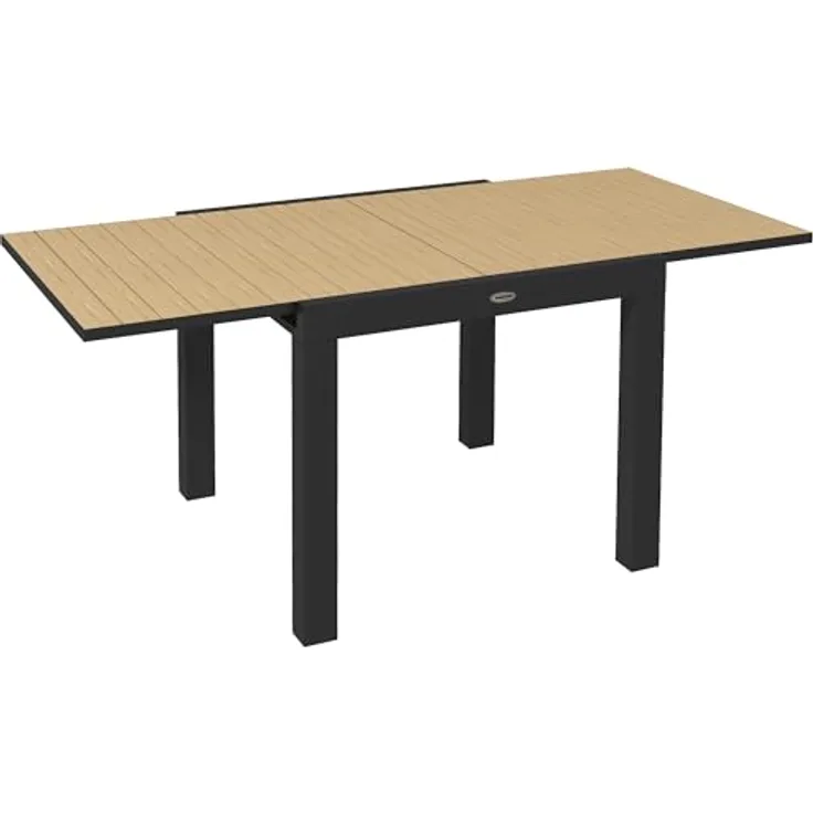 Outsunny Ausziehbarer Gartentisch, Gelb, Metall, 80x75x162 cm, für 4-6 Personen, wetterfest und verstellbare Fußstützen