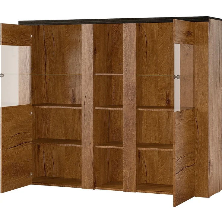 Home affaire Highboard Larona, zeitlose Hochkommode mit 2 Türen, Türkommode, Höhe 129,5 cm, Anrichte mit dekorative Rahmenoptik, Türen mit Glaseinsatz – Bild 3