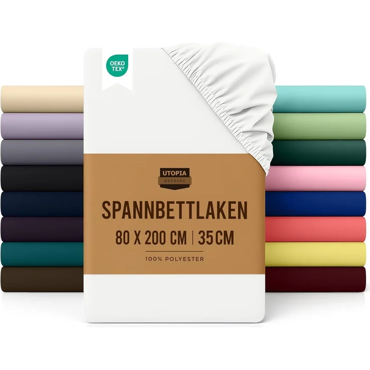 Utopia Bedding - Spannbettlaken 80x200 cm - Weiß - Oeko-Tex Zertifiziertes Gebürstete Mikrofaser Spannbetttuch - 35 cm Tiefe Tasche – Bild 1