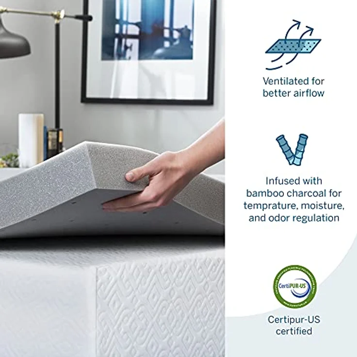 LUCID 7,5 cm Bambuskohle Memory Foam Matratzenauflage - Aktivkohle - Atmungsaktive Matratzenauflage, Doppelbett (135x190 cm) – Bild 4