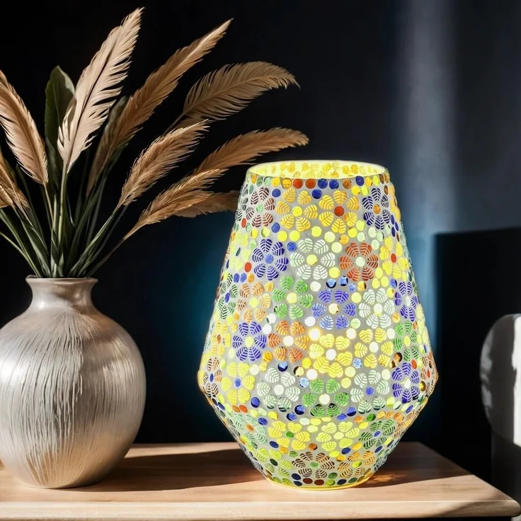 Marrakesch Orient & Mediterran Interior Nachttischlampe Boho Deko tischlampe Nachtischlampe aus Glas Mosaik Fikus -3-, Handarbeit – Bild 2