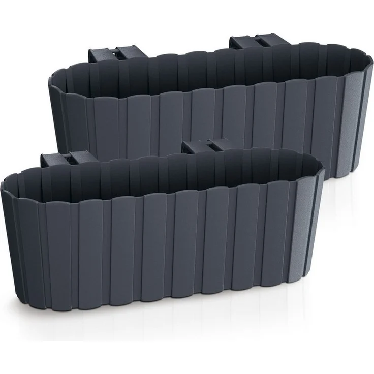 Spetebo Pflanzschale Balkon Blumenkasten mit Halterung 39 x 13 cm (Set, 2 St, Balkon Blumenkästen), Kunststoff Geländer Pflanztopf in anthrazit – Bild 5