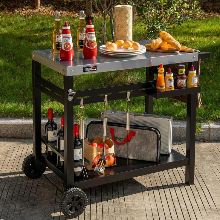 Royal Gourmet Servierwagen Grillwagen Rollwagen Outdoor Servierwagen Grilltisch, (1 St), mit Durchdachter Aufbewahrung, Robusten Rädern – Bild 8
