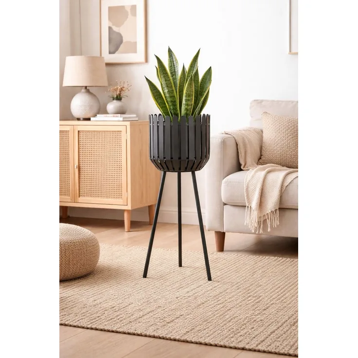 Blumenständer Metall Schwarz 71cm Pflanzenständer Modern Gittertopf Ø25