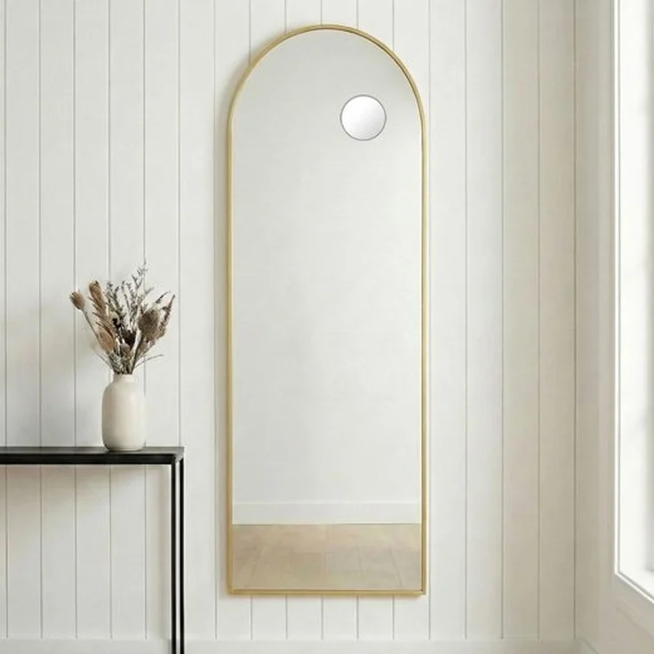SONGMICS Ganzkörperspiegel mit Vergrößerungsspiegel, Sicherheitsglas, gewölbt, 160 x 50 cm, gold – Bild 3