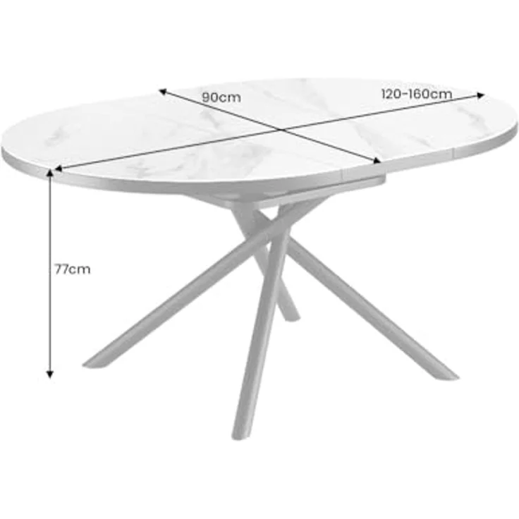 riess-ambiente Esstisch MIKADO 120–160cm weiß/schwarz - Keramik, oval, ausziehbar, 6 Personen (Einzelartikel, 1-St), Sterngestell aus Metall & Marmor-Design - ideal für Dein Esszimmer – Bild 3