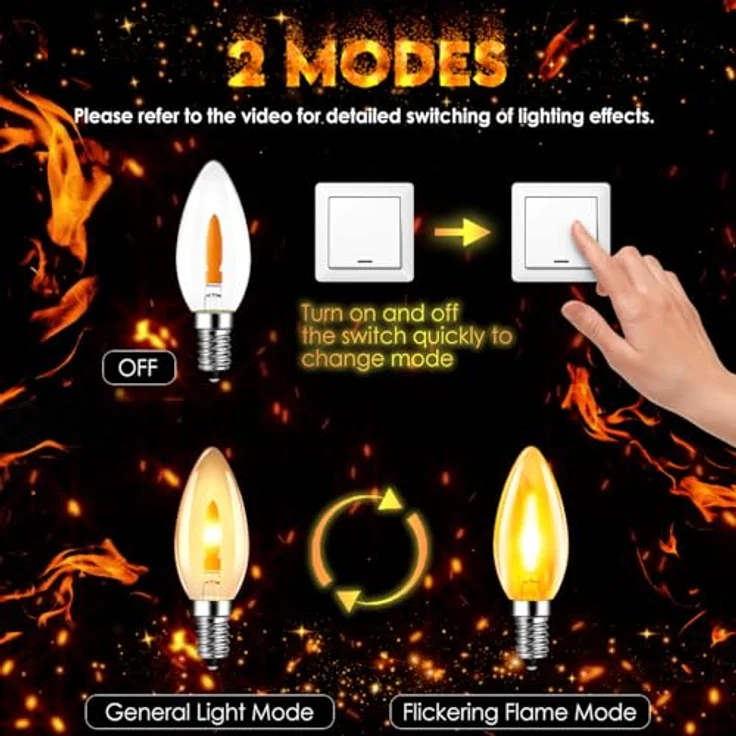LVWIT LED Kerzen Glühbirne Flackernde Flamme E14 Warmweiss 1W, Flammeneffekt Stimmungslicht Flackerlampe 1800K für Zuhause Garten Bar Halloween Weihnachten, Ersetzt 3W Glühlampen, 6er Pack – Bild 4