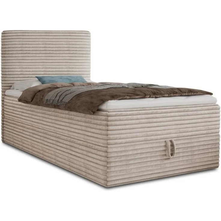 Boxspringbett Mollo Mini mit Bettkasten und Matratzentopper - Einzelbett mit Bonell-Matratze und Topper, Polsterbett in weichem Cordstoff, Bett, Schlafzimmer (Beige (Tilia 03), 100 x 200 cm) – Bild 4