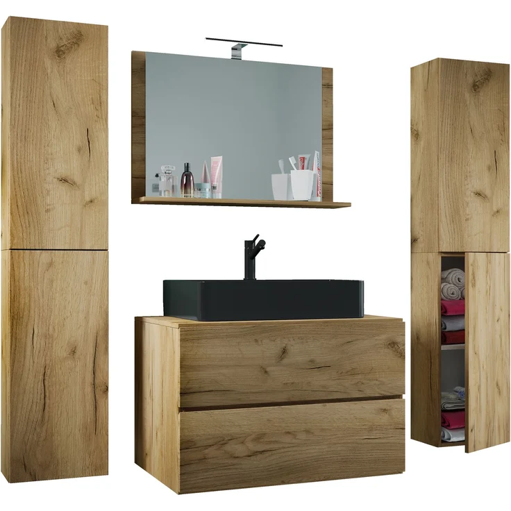 VCM Badmöbel Waschtisch Lendas 919567 Honig-Eiche H. 150 x B. 147 x T. 52 cm – Bild 1
