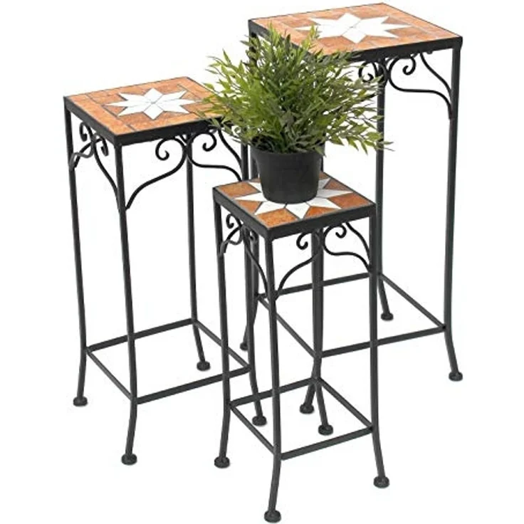 Blumenhocker Mosaik Eckig 3er Set 46, 54, 62 cm Blumenständer 12012 Beistelltisch Pflanzenständer Mosaiktisch – Bild 1