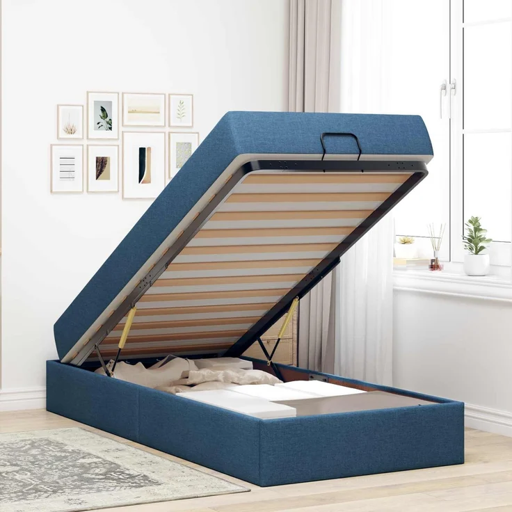 vidaXL Bettgestell mit Matratze mit Matratze 2 pcs Blau Stoff 3399472 – Bild 3