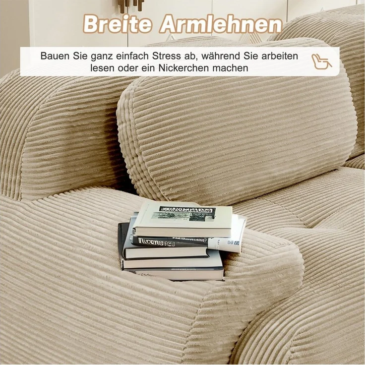 Leawin Sofa Modulares Cord-Loveseat 2-Sitzer Sofa – Flexibles Wohnzimmer-Sofa, Gemütliches Cordsofa mit rutschfester Basis & geschwungenen Armlehnen – Bild 3